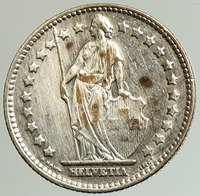 貨幣 スイス  1939 B SWITZERLAND HELVETIA Symbolizes SWISS Nation SILVER 1 Franc