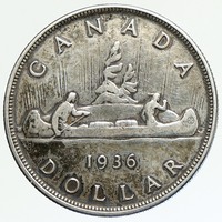 1936 CANADA under UK King GEORGE V Voyagers ANTIQUE Silver Dollar