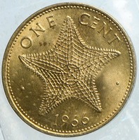 1966 BAHAMAS UK Queen Elizabeth II STARFISH of OCEAN Vintage Cent