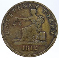 1812 Canada Tiffin HALF PENNY TOKEN Original Antique Original Coin