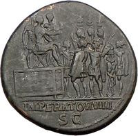 TRAJAN addresses SOLDIERS 114AD Rare Authentic Ancient Sestertius 