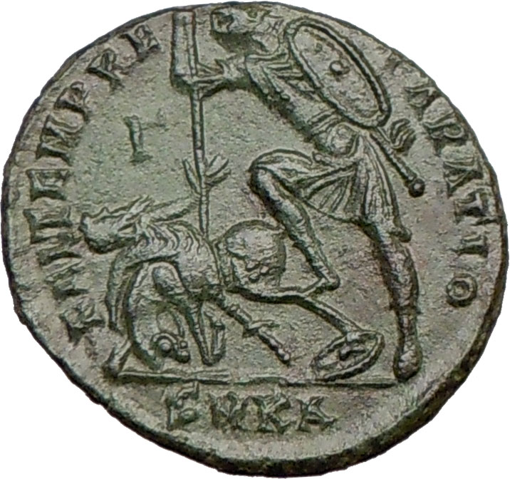   351AD AE2 Soldier Battles Horseman Authentic Ancient Roman Coin  