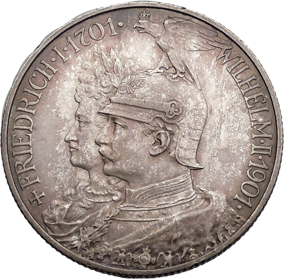 200 Years Kingdom of Prussia 1901 HUGE Silver Coin Wilhelm II w Wife ...