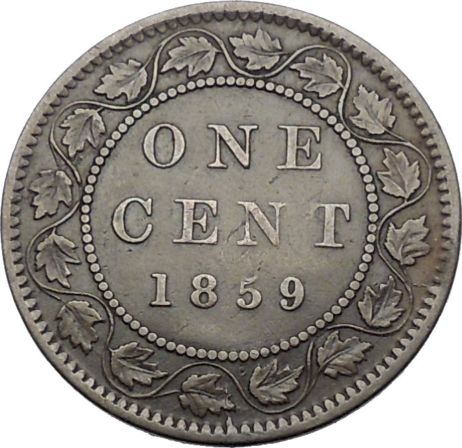 1859 CANADA under BRITISH QUEEN VICTORIA Antique One Cent Coin QUALITY ...