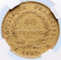 1807 FRANCE Napoleon Bonaparte BIG 40 Francs Antique French Gold Coin NGC i70400
