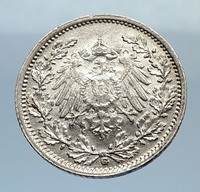 1910 WILHELM II Of GERMANY 1/2 Mark Antique German Silver Coin Eagle ...