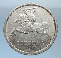 1936 LITHUANIA Silver 5 Litai JONAS BASANAVICIUS Vintage Lithuanian Coin i71863