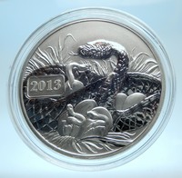 2013 TOKELAU ISLANDS Genuine Proof Silver $5 Coin w SERPENT SNAKE