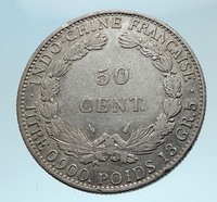 1936 A FRENCH INDO-CHINA Genuine Silver 50 Cent Coin France