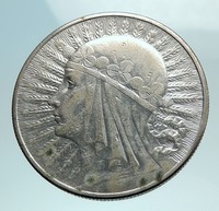 1932 POLAND Queen Jadwiga & Eagle Polish Antique Silver 10 Zlotych Coin i79807