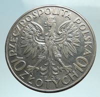 1932 POLAND Queen Jadwiga & Eagle Polish Antique Silver 10 Zlotych Coin i79807