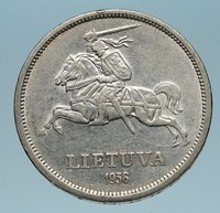 1936 LITHUANIA Silver 5 Litai JONAS BASANAVICIUS Vintage Lithuanian Coin i83495