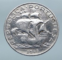 1946 PORTUGAL with PORTUGUESE SAILING SHIP Vintage Silver 5 Escudos Coin i85205