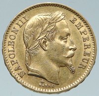 1868 A FRANCE Emperor NAPOLEON III Antique Arms Gold 20 Franc French Coin i86318
