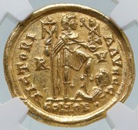 HONORIUS Authentic Ancient 395AD Gold Solidus Roman Coin of RAVENNA NGC i86550