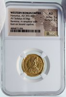 HONORIUS Authentic Ancient 395AD Gold Solidus Roman Coin of RAVENNA NGC i86550