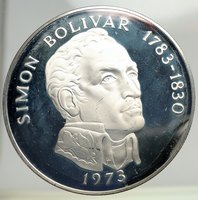 1973 PANAMA Huge 6.2cm Proof Silver 3.8oz 20 Balboas Coin w SIMON